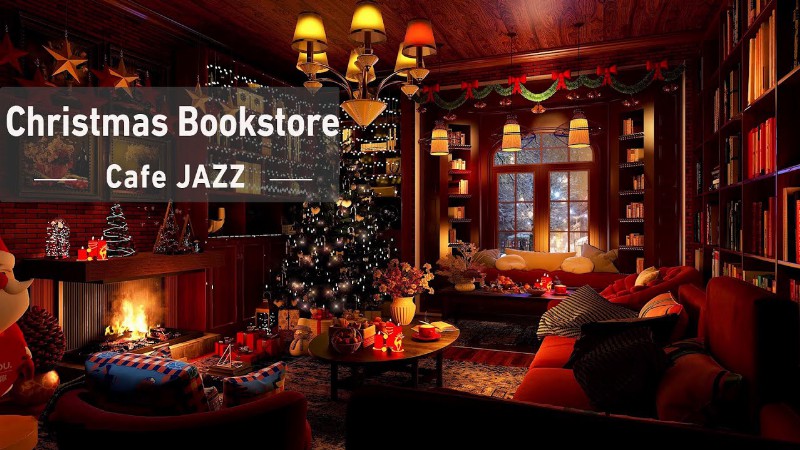 Christmas Bookstore Ambience With Instrumental Christmas Music & Fireplace Sounds - Relaxing Music