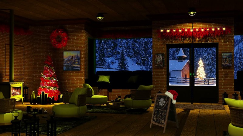 Warm Christmas Cafe Ambience With Christmas  Jazz Music To Relax Easy To Sleep & Good Mood